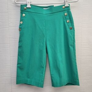 LIZ CLAIBORNE WOMAN'S SIZE XS STRETCH GREEN BERMUDA GOLD BUTTON SHORTS NWT